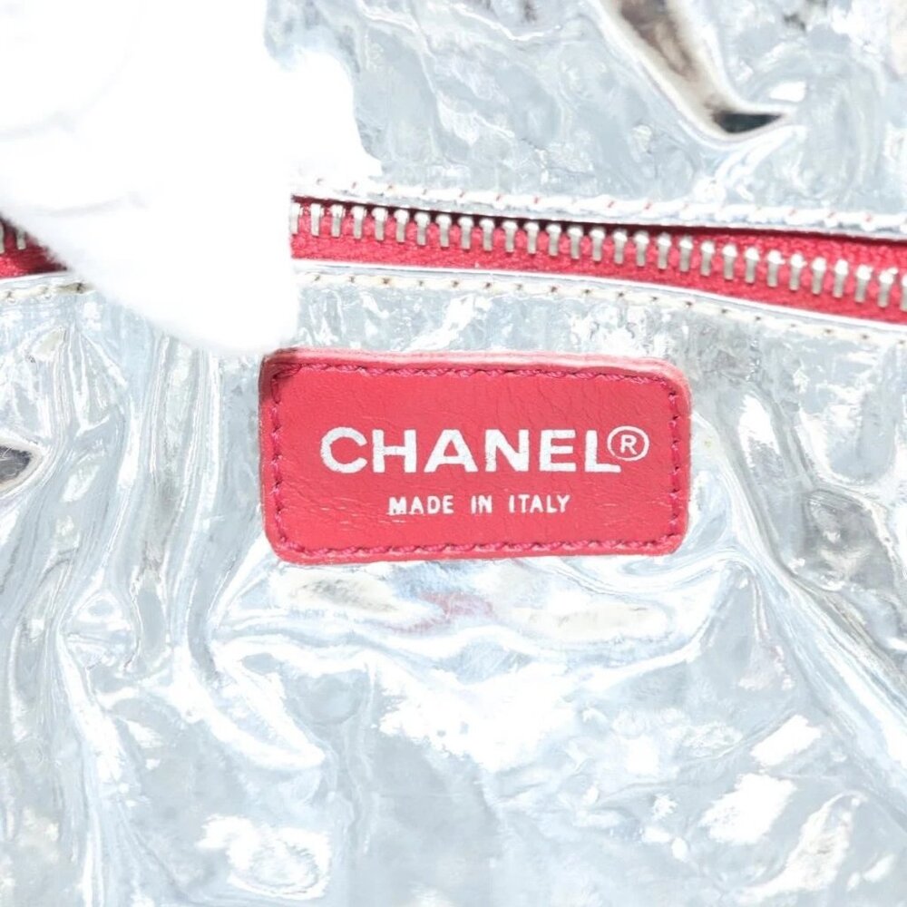 CHANEL Choco Bar Line Chain Tote Bag Canvas Navy Silver CC Auth - Picture 12 of 16